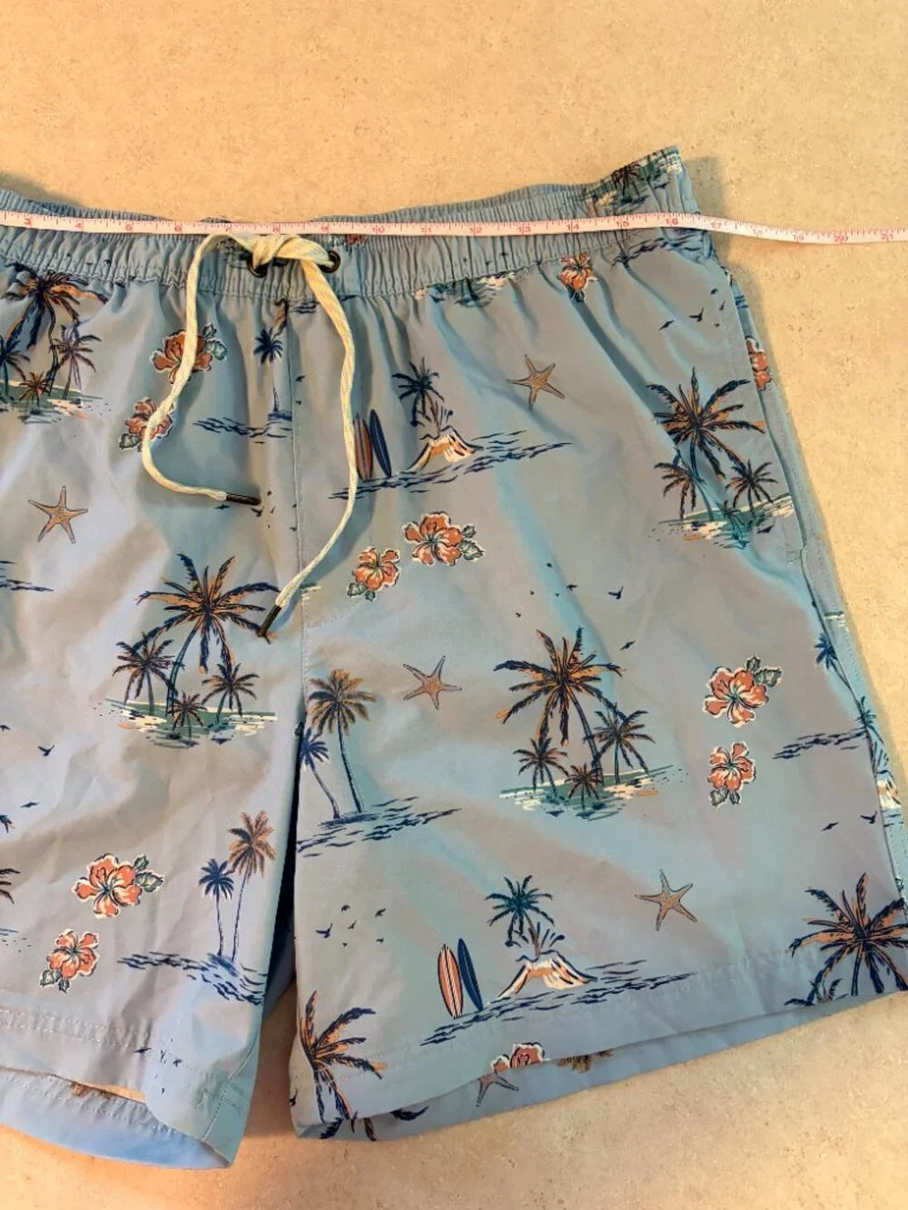 Sonoma Men's Beach Swim Shorts Blue Palm Tree Surf Board Size Large